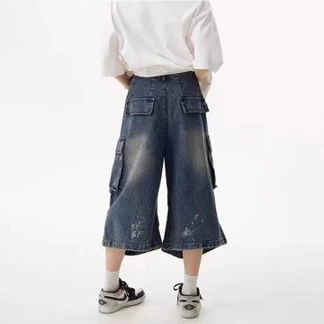 AIDASE  -  Summer Men's Multi-Pocket Solid Color Seven-Point Jeans American Retro Fashion Trend Street Hip-Hop Casual Loose Men's Bottoms aidase-shop